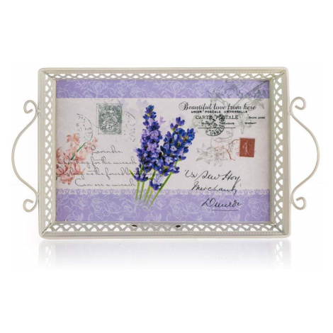 HOME DECOR Podnos plechový LAVENDER 41 x 23 x 4,5/9 cm