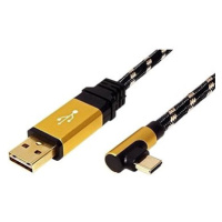 Roline GOLD USB 2.0 kabel, oboustranný USB A(M) - USB C(M) lomený (90°), 0,8m