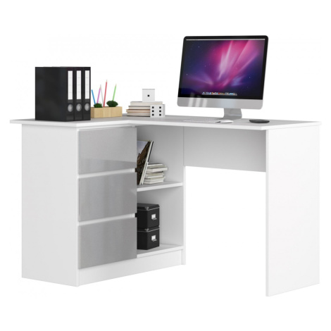 Ak furniture Rohový psací stůl B16 124 cm bílý/šedý levý