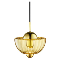DESIGN BY US Závěsná lampa Lotus, jantarová, Ø 25 cm, sklo, foukané do úst