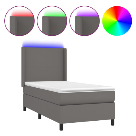 vidaXL Box spring postel s matrací a LED šedá 90x190 cm umělá kůže