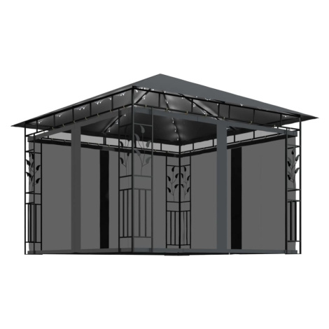 vidaXL Altán s moskytiérou a světelné LED řetězy 3x3x2,73m antracitový