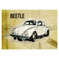 Ilustrace Volkswagen vw beetle, Lembayung senja studio, 40 × 30 cm