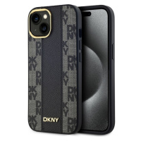 DKNY PU Leather Checkered Pattern Magsafe kryt iPhone 15 černý