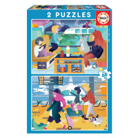 Dětské puzzle Letiště a Vlakového nádraží Educa 2 x 48 dílků