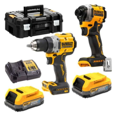DeWALT Nářadí - 18V AKU sada vrtačky a rázového utahováku, 2x aku 1,7 Ah POWERSTACK, nabíječka D