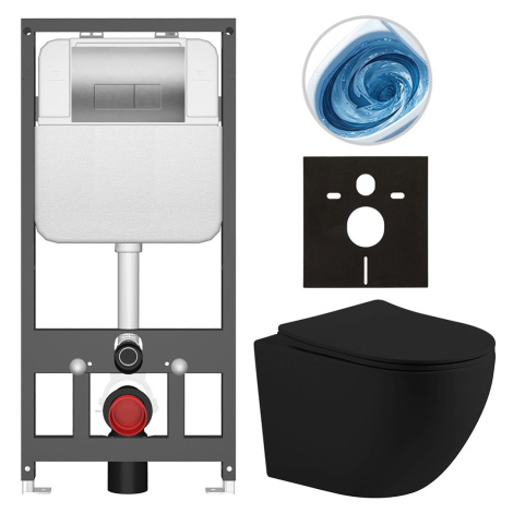 CERANO Kompletní WC set Basic/Cesso černá matná WC tlačítko Modulo/Stříbrná závěsné předstěnová 