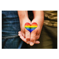 Umělecká fotografie Rainbow heart drawing on hands, LGBTQ, With love of photography, (40 x 26.7 