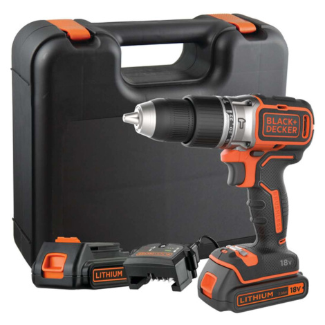 BLACK+DECKER Nářadí - 18V AKU vrtačka s příklepem, 1x aku 1,5 Ah Li-Ion, nabíječka BL188K-QW Black + Decker