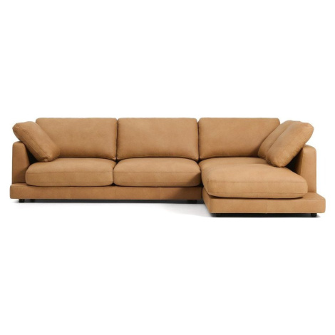 Hnědá kožená rohová pohovka (pravý roh/s lenoškou) Gala – Kave Home