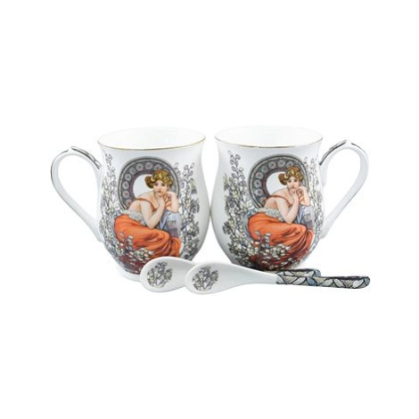 Home Elements Sada dvou porcelánových hrnků se lžičkami 280 ml, Mucha světlý