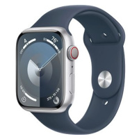 Apple Watch Series 9 45mm Cellular Stříbrný hliník s bouřkově modrým sportovním řemínkem - M/L