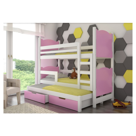 ArtAdrk Dětská patrová postel LETICIA Barva: bílá / růžová