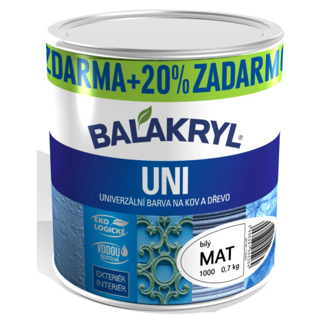 BALAKRYL Univerzální barva na kov a dřevo UNI MAT 0100 bílá 0,7 kg + 20 %