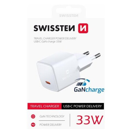 Swissten mini síťový adaptér gan usb-c 33w power delivery Bílá