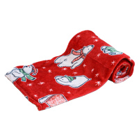 Červená vánoční mikroplyšová deka LEDNÍ MEDVĚD, 180x200 cm