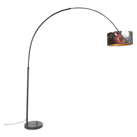 Oblouková lampa černý sametový odstín květinový design 50 cm - XXL QAZQA