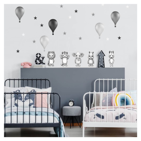 Dětské samolepky na zeď - Černo-bílé INSPIO zvířátka s balony