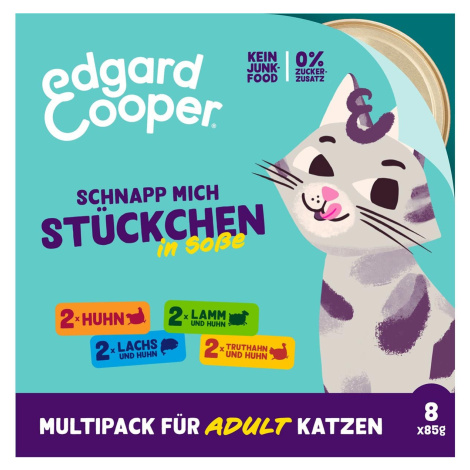 Edgard & Cooper Adult krmivo pro dospělé kočky, kousky v omáčce, kombinované balení 48 × 85 g