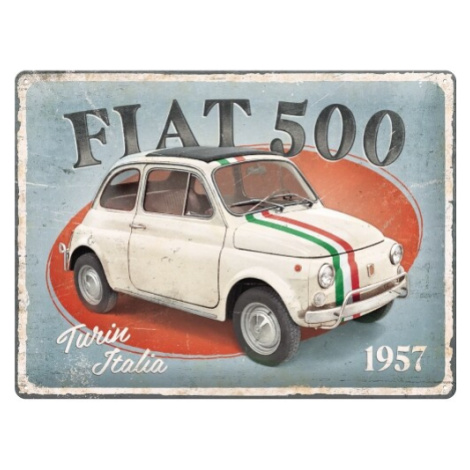 Plechová cedule Fiat 500 - Turin Italia, (40 x 30 cm) POSTERSHOP