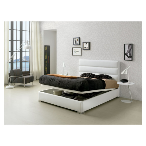 Estila Moderní kožená postel Lidia s čalouněním bílé barvy s vysokým čelem s úložným prostorem 9