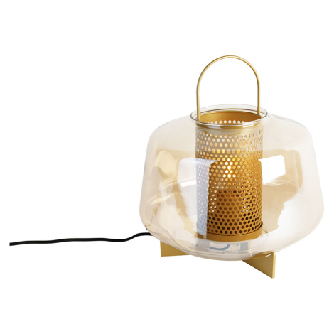 Stolní lampa Art Deco zlatá s jantarovým sklem 30 cm - Kevin QAZQA