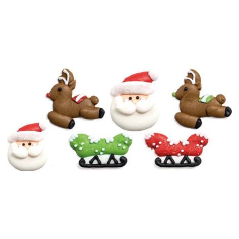 Cukrová dekorace vánoční sob a Santa Claus 6ks - Decora