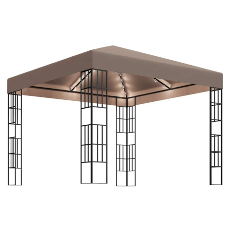 vidaXL Altán se světelnými LED řetězy 3 x 3 m taupe