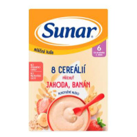 Sunar Mléčná kaše 8 cereálií jahoda/banán 6m+ 210g