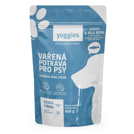 650g Yoggies Vařená potrava pro psy – losos a bílá ryba s chia semínky