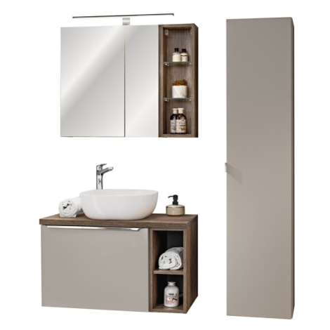 Comad Koupelnová sestava SantaFe 80 cm se skříňkami, umyvadlem a zrcadlem taupe/dub santa fe vin