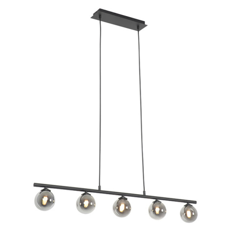 Moderní závěsné svítidlo černé 100 cm 5-světlo s kouřovým sklem - Atény QAZQA