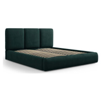 Tmavě zelená čalouněná dvoulůžková postel s úložným prostorem s roštem 140x200 cm Brody – Mazzin