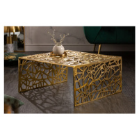 Estila Art-deco čtvercový konferenční stolek Hoja ve zlaté barvě z kovu 60cm