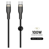FIXED opletený kabel USB-C/USB-C (PD), 2m, USB 2.0, 100W, černý