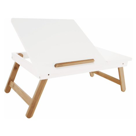 Příruční stolek na notebook / držák na tablet, bílá / přírodní bambus, MELTEN Tempo Kondela