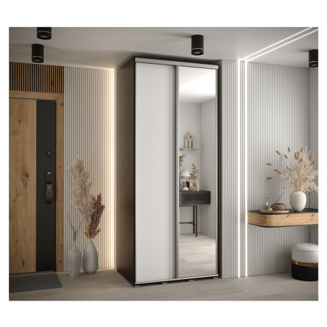 Šatní skříň YVONA 3 - 120/60 cm, černá / bílá / stříbrná