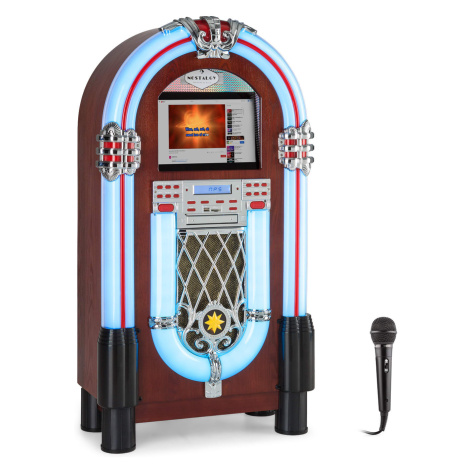 Auna Graceland Touch, jukebox, 12'' dotykový ovládací panel, WLAN? CD, BT, mikrofon, dřevěný vzh