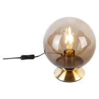 Stolní lampa ve stylu art deco mosaz s kouřovým sklem - Pallon