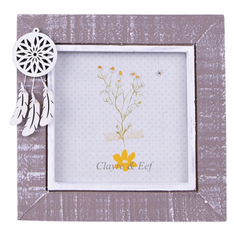 Šedý dřevěný fotorámeček s bílou patinou a lapačem Heleen – 10x10 cm Clayre & Eef