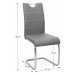 Jídelní židle potažená světle šedou ekokůží se zdobným prošitím na opěradle a chromovou moderně 