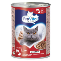 PreVital vlhké krmivo pro dospělé kočky - hovězí maso a játra v omáčce 12 x 415 g