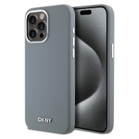 DKNY Liquid Silicone Silver Metal Logo Magsafe kryt iPhone 15 Pro Max šedý