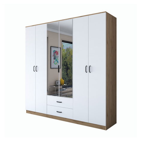 Kalune Design Šatní skříň BA 130 210 cm se zrcadlem ořech/bílá