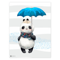 Obrázek do dětského pokoje Panda s modrým deštníkem