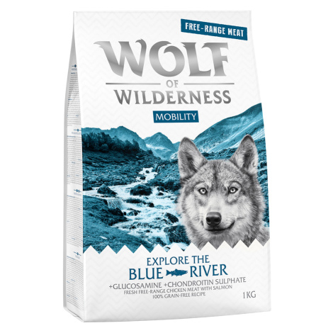 Wolf of Wilderness „Explore The Blue River“ Mobility – kuře z volného chovu a losos - 5 x 1 kg