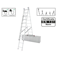 PROTECO 10.66-S-3-09-KR žebřík trojdílný 3x9 s úpravou na schody 250/390/530 cm