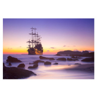 Umělecký tisk Pirate ship at the open sea, Aleh Varanishcha, (40 x 26.7 cm)