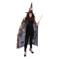 RAPPA - Čarodějnický plášť s kloboukem a pavučinou pro dospělé