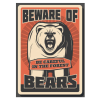 Ilustrace Beware of wild bear hunting season retro poster, seamartini, 30 × 40 cm